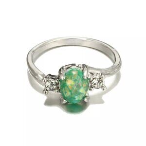New Womens Green Opal & Sterling Silver Ring sz 7